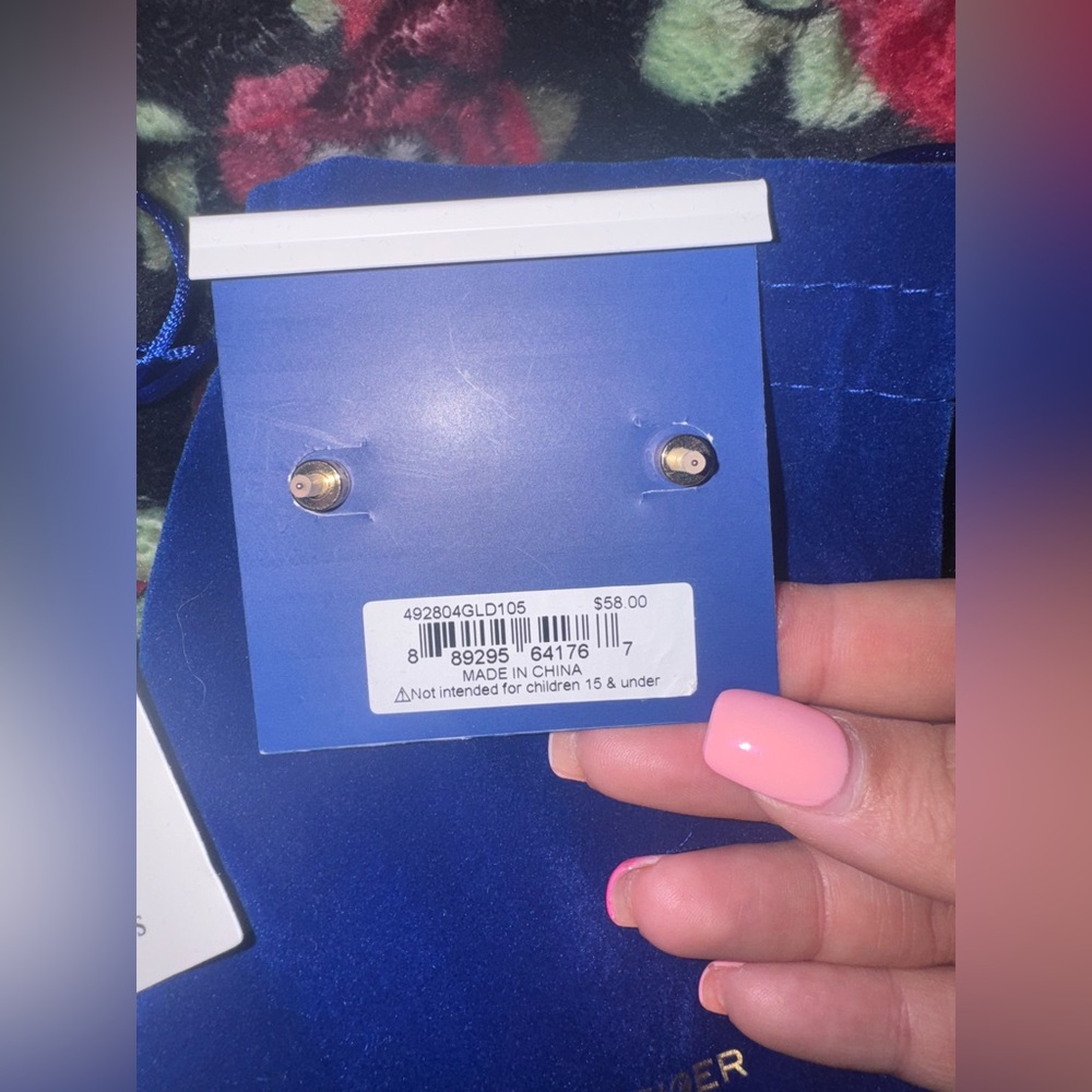 Kurt Geiger Rainbow Crystal and Opal Heart Stud Earrings In Gold Tone - Picture 2 of 3
